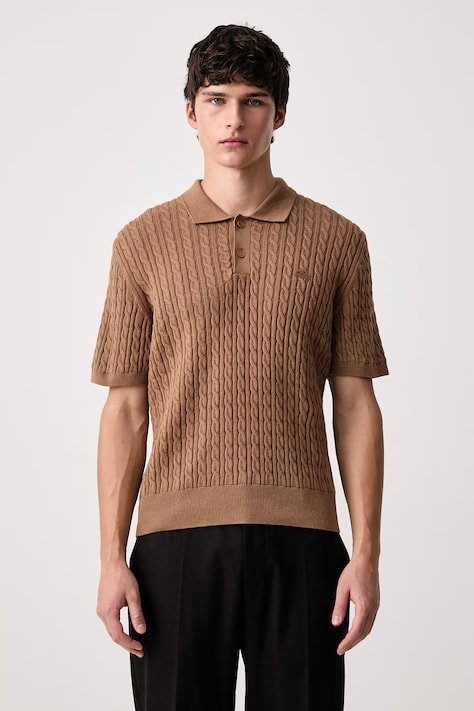 Lacoste Polo męskie z bawełną brązowe AH0687