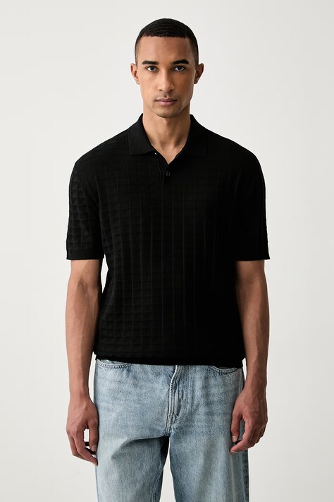 Armani Exchange pletena polo majica za muškarce s viskozom crna XM003008 AF10454