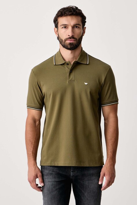 Emporio Armani Polo męskie bawełniane z elastanem zielone EM004607 AF23090