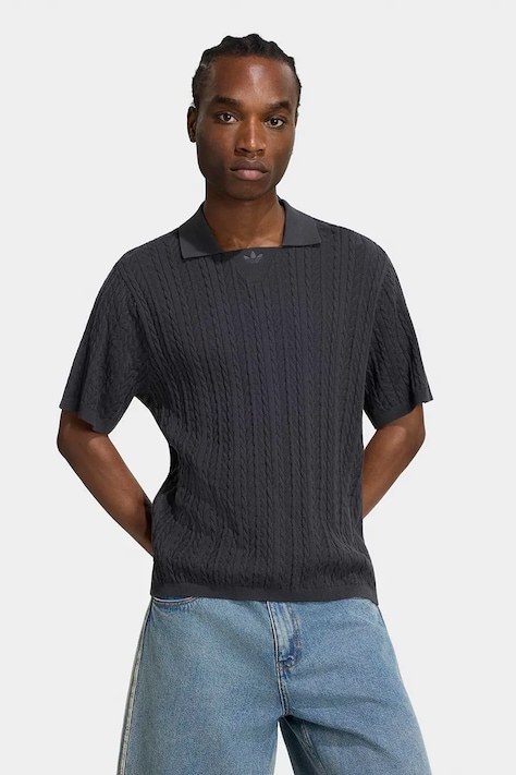 adidas Originals Polo swetrowe męskie bawełniane Cable Knit czarne KR9766