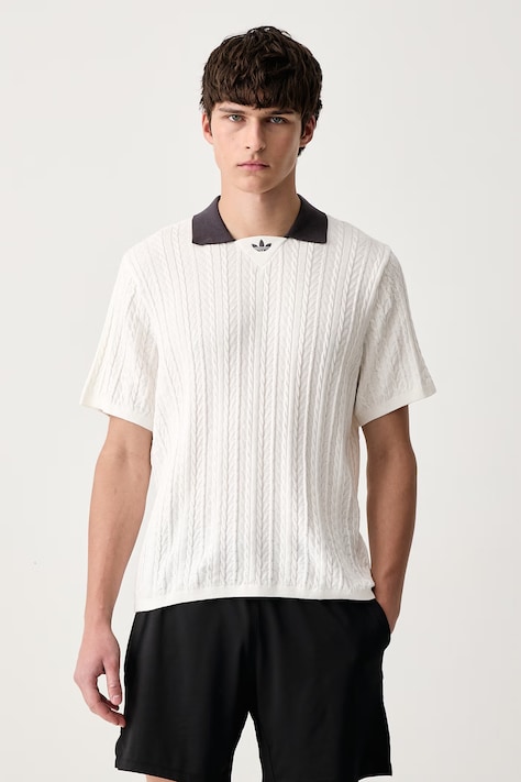 adidas Originals Cable Knit polo tricotat din bumbac pentru bărbați alb KR9765