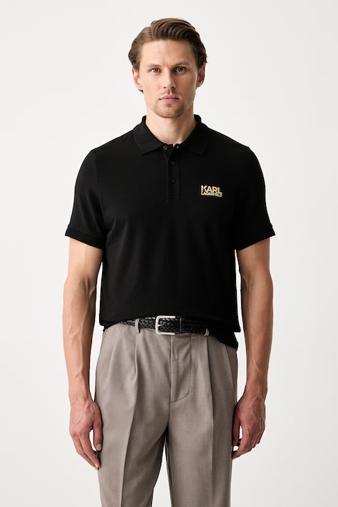 Karl Lagerfeld polo da uomo in cotone con elastan nero 500235.745780