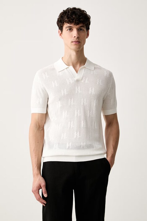 Karl Lagerfeld polo męskie ażurowe beżowe 563302.655010