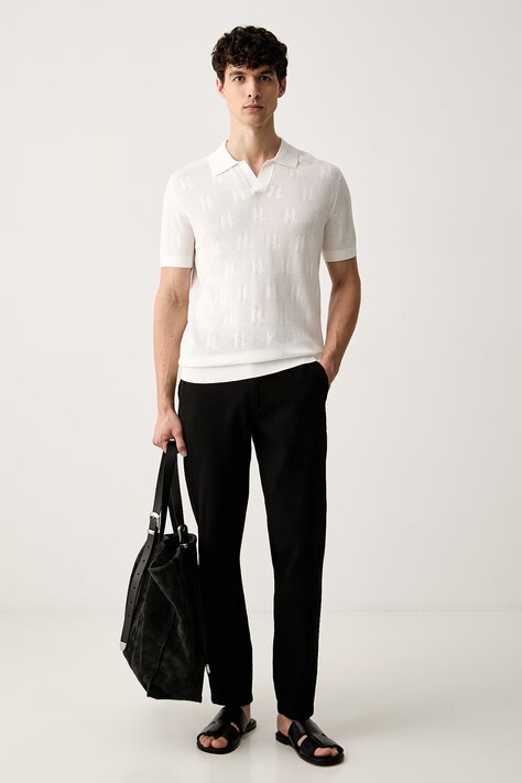 Karl Lagerfeld polo męskie ażurowe beżowe 563302.655010