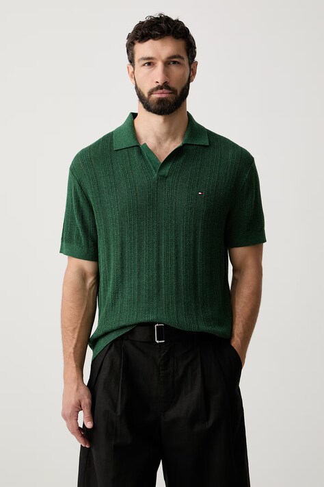 Tommy Hilfiger polo tricotat pentru bărbați, cu lyocell verde MW0MW43247