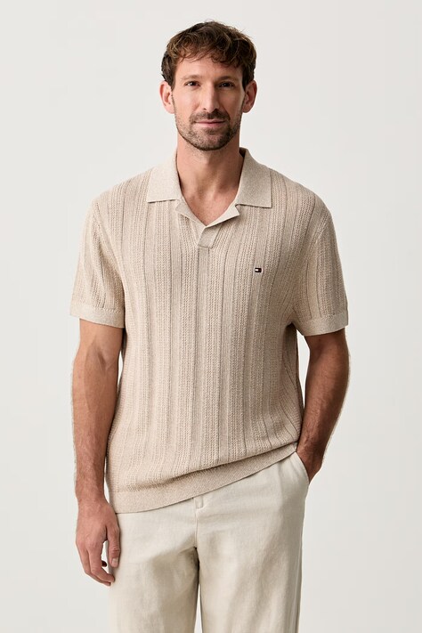 Tommy Hilfiger polo swetrowe męskie z lyocellem beżowe MW0MW43247