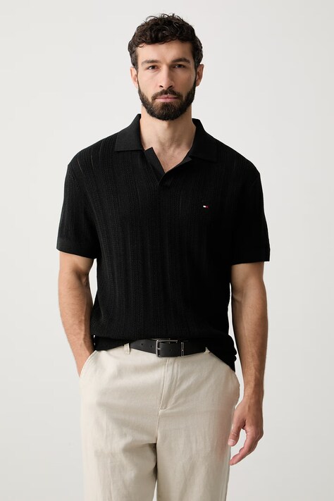 Tommy Hilfiger polo tricotat pentru bărbați, cu lyocell negru MW0MW43247