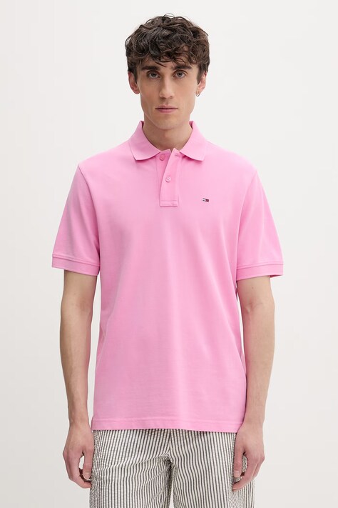 Tommy Jeans πόλο ανδρικό βαμβακερό ροζ DM0DM23243