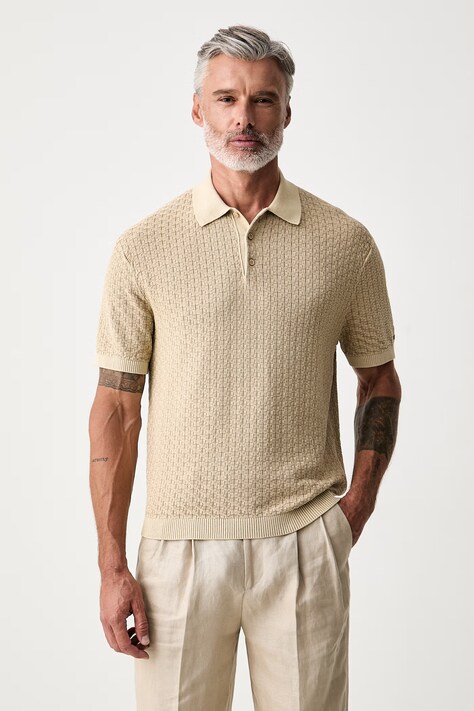 Tommy Hilfiger polo swetrowe męskie bawełniane beżowe MW0MW43246