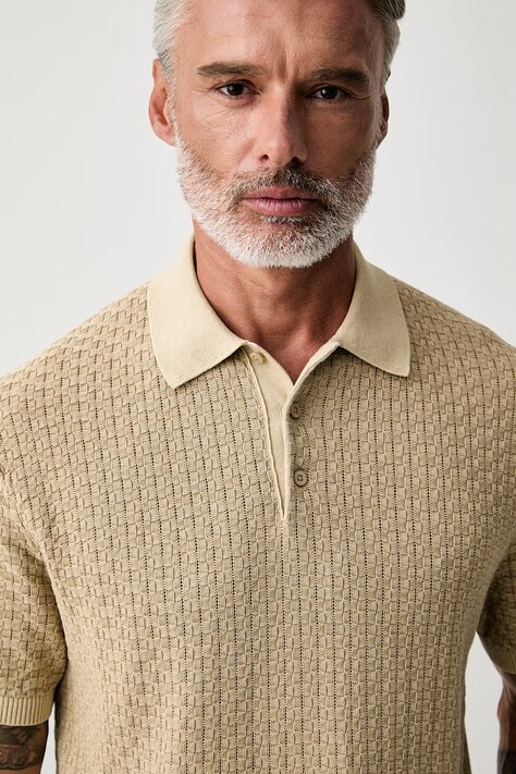 Tommy Hilfiger úpletové polo tričko pánske bavlnené béžové MW0MW43246