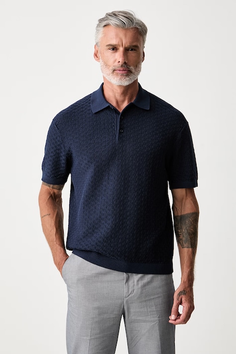 Tommy Hilfiger тениска тип пулове с яка мъжка от памук тъмносиня MW0MW43246