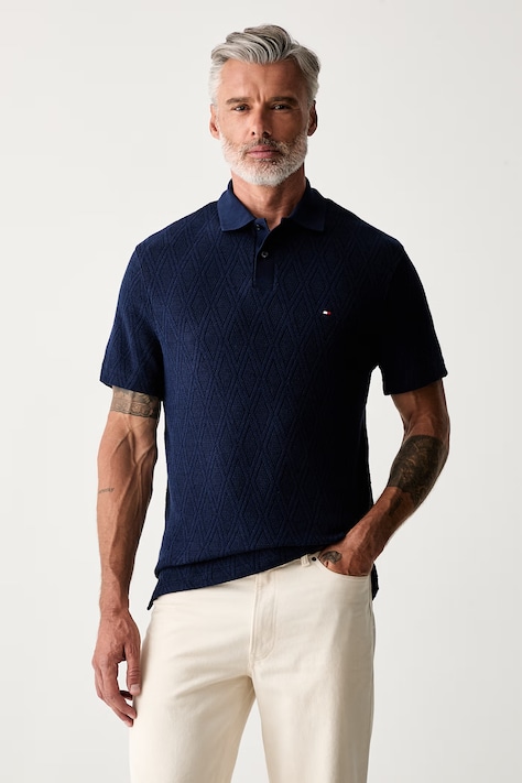 Tommy Hilfiger πλεκτό μπλουζάκι πόλο ανδρικό με lyocell σκούρο μπλε MW0MW43279