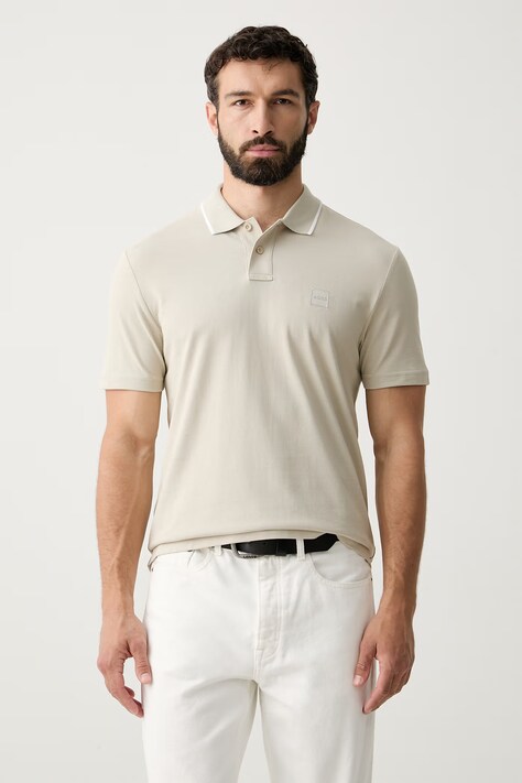 BOSS Orange polo męskie bawełniane Passerford beżowe 50566185