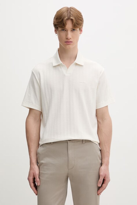 Calvin Klein polo majica za muškarce s pamukom bež LV04LG209G