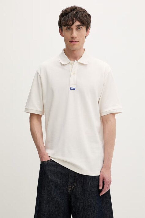 HUGO Blue polo męskie bawełniane Nolitos beżowe 50564309