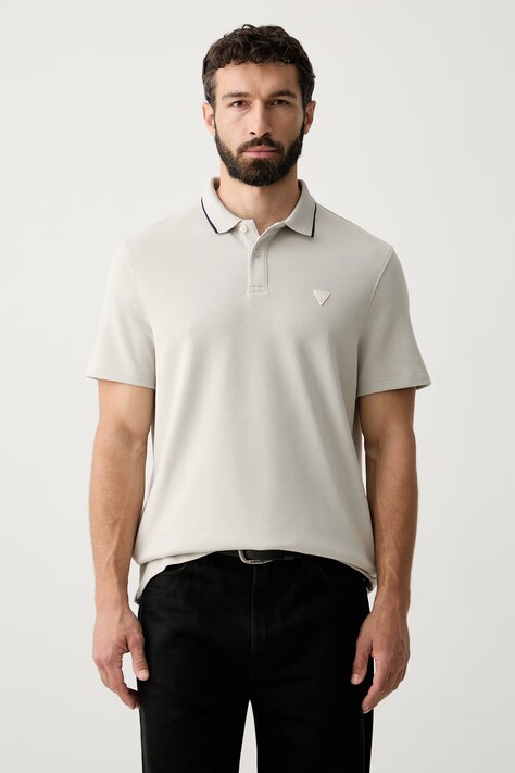 Guess polo męskie z bawełną beżowe M6YP11 K4390