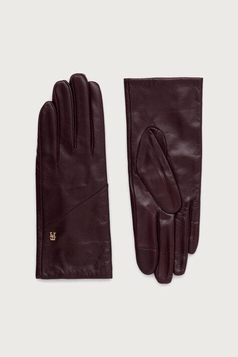 Tommy Hilfiger Rękawiczki damskie skórzane bordowe AW0AW19129
