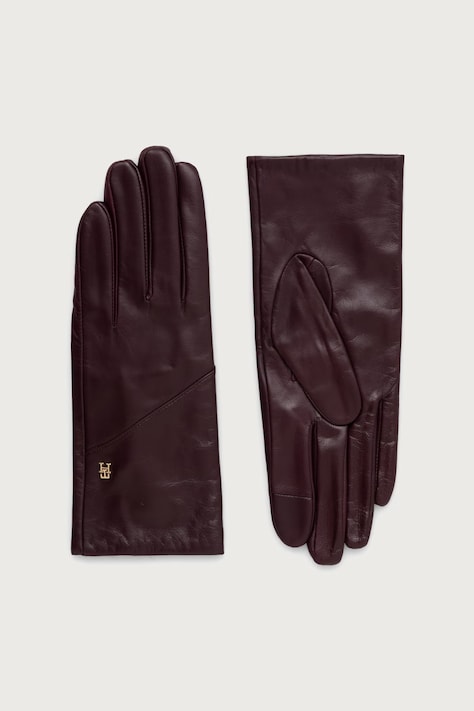 Tommy Hilfiger Rękawiczki damskie skórzane bordowe AW0AW19129