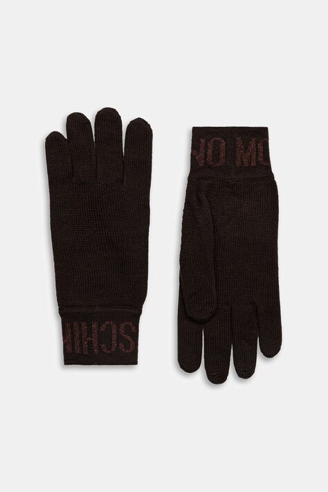 Moschino rękawiczki damskie z wełną brązowe M3493 65485