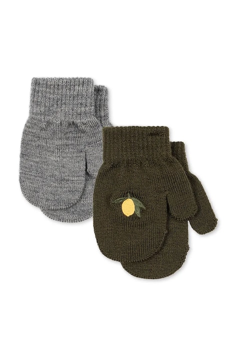 Konges Sløjd γάντια παιδικά από πρόσμιξη μαλλιού 2 PACK FILLA MITTENS πράσινα KS105673