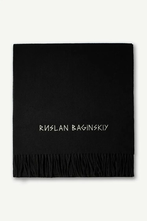 RUSLAN BAGINSKIY Szalik damski wełniany Wool Scarf czarny SKR033-MW-FLTL