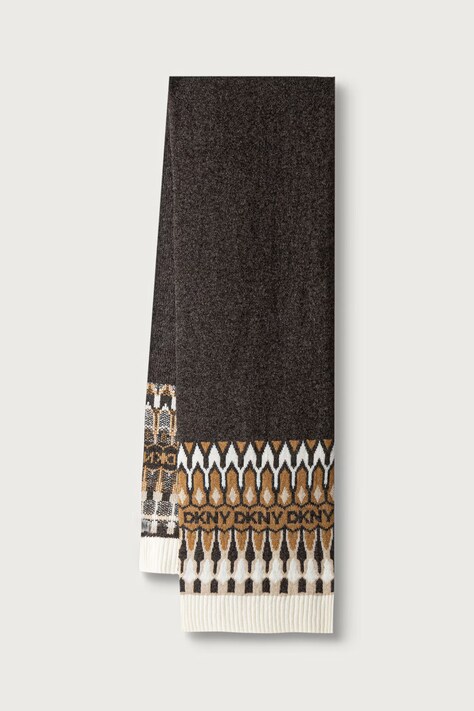 DKNY Szalik damski z dodatkiem wełny brązowy D6KS1850