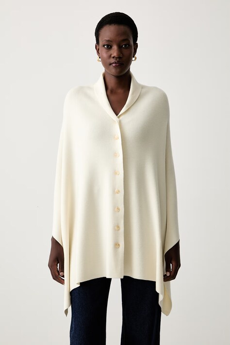 Yuzefi poncho damskie wełniane HOME beżowe YUZPF26-RW-KN17-63