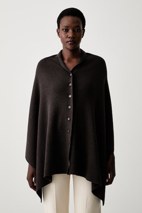 Yuzefi poncho damskie z wełny merino HOME brązowe YUZPF26-RW-KN17-69