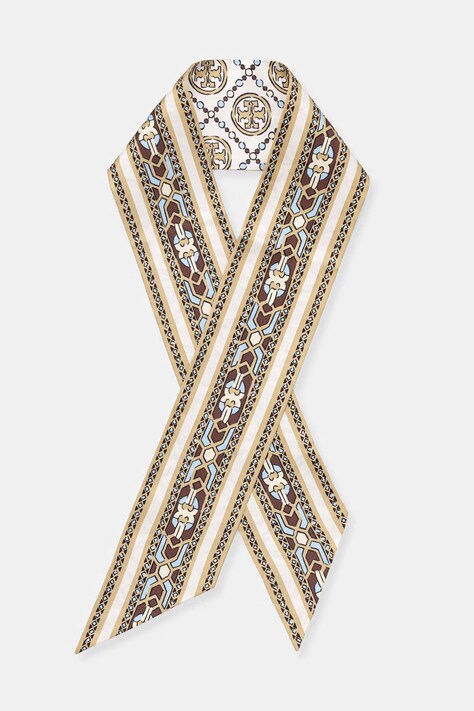 Tory Burch apaszka damska jedwabna beżowa 184109