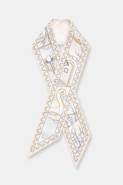 Tory Burch apaszka jedwabna Ribbon beżowa 184212