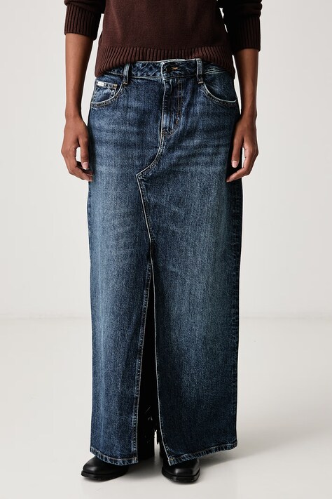 Guess Jeans Spódnica z rozcięciem jeansowa granatowa gładka W6BD52 D1806
