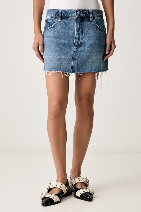 Frame THE MINI SKIRT spódnica jeansowa niebieska z efektem sprania 5003RF874