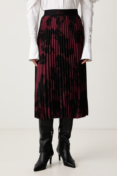 Karl Lagerfeld Plisirana suknja bordo cvjetna B4W12003