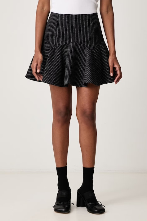 GANNI Pinstripe Flannel Corset spódnica rozkloszowana z dodatkiem wełny szara w prążki A1090355