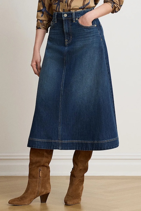 Lauren Ralph Lauren Spódnica rozkloszowana jeansowa niebieska z efektem sprania 200B27702