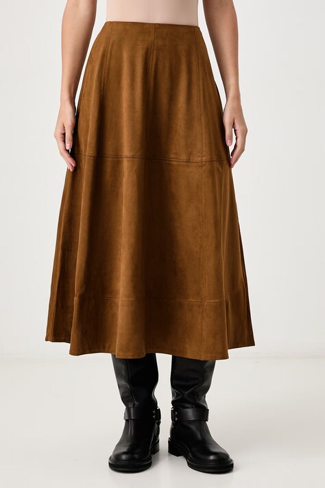 Barbour Spódnica rozkloszowana z imitacji skóry Rothley brązowa gładka LSK0168