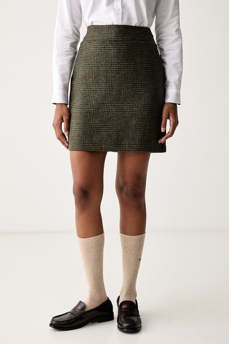 Barbour Spódnica wełniana zielona w kratkę LSK0170