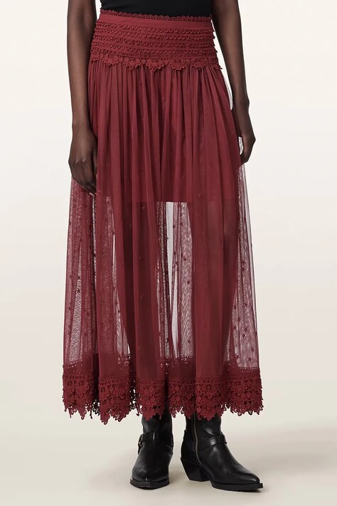 AllSaints Spódnica TRIXIE LACE bordowa z koronkowymi wstawkami W060RE