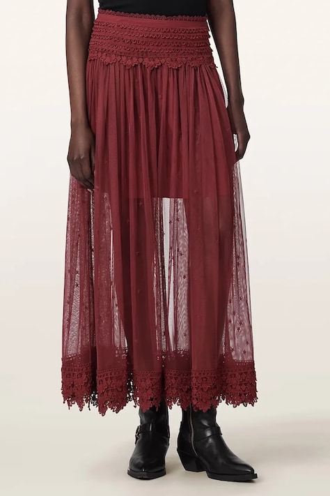 AllSaints Spódnica TRIXIE LACE bordowa z koronkowymi wstawkami W060RE