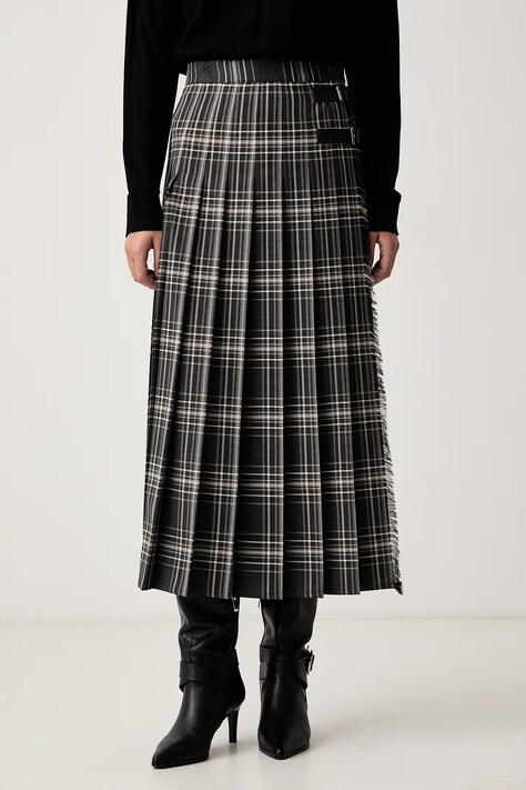 Weekend Max Mara Spódnica plisowana z wełną WKDPRISMA szara w kratkę 2625106092600