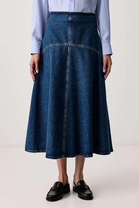Weekend Max Mara Spódnica rozkloszowana jeansowa WKDMEANDRO granatowa gładka 2625106082600