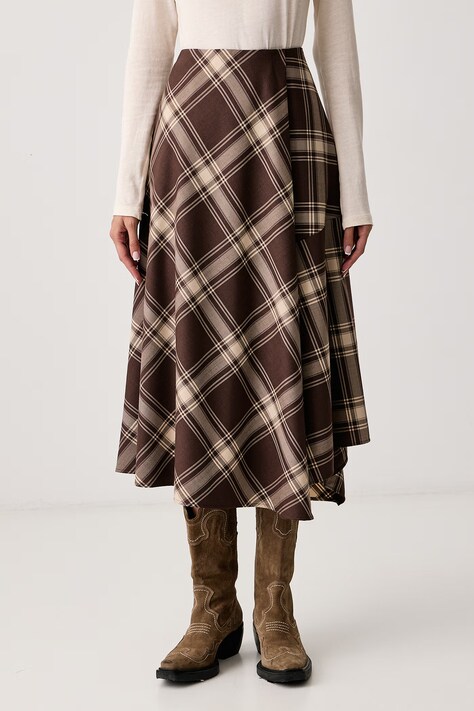 Weekend Max Mara Spódnica kopertowa z wełną WKDLANOSO brązowa w kratkę 2625106052600