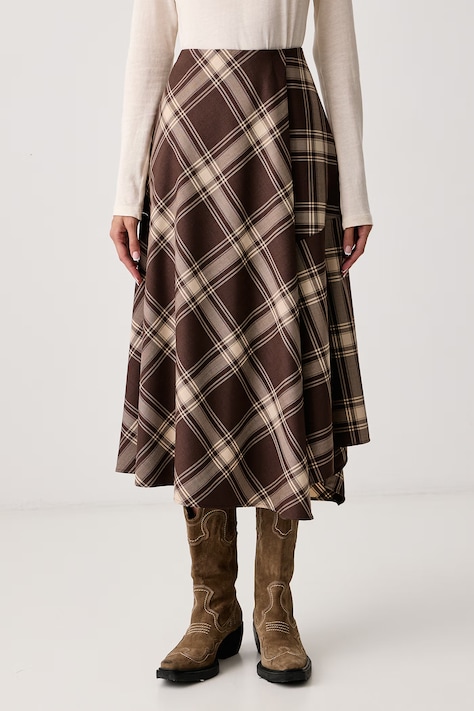Weekend Max Mara Spódnica kopertowa z wełną WKDLANOSO brązowa w kratkę 2625106052600