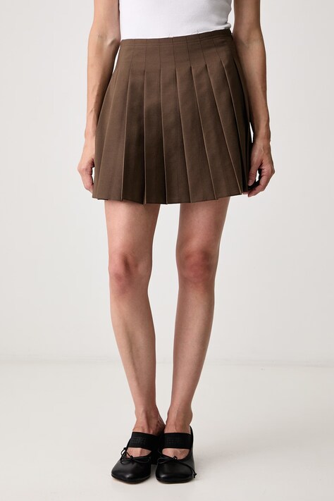 MM6 Maison Margiela spódnica plisowana z dodatkiem wełny brązowa gładka S52MC0024-M35436