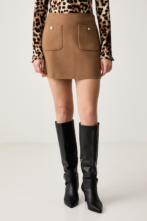 Tommy Hilfiger Sukně s vlnou hnědá hladká WW0WW52234