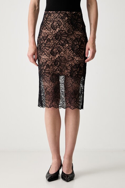 Rotate Spódnica ołówkowa LACE MIDI PENCIL czarna w kwiaty 116264100