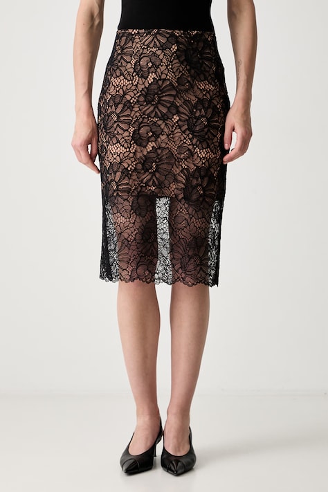Rotate Spódnica ołówkowa LACE MIDI PENCIL czarna w kwiaty 116264100