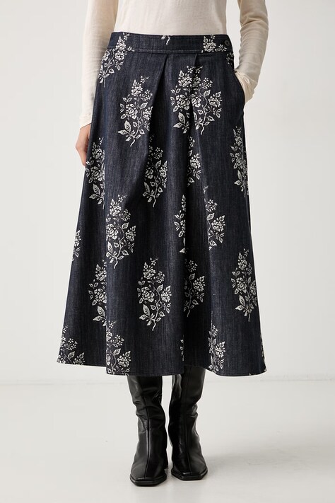 Weekend Max Mara Spódnica jeansowa WKDSTRUZZO granatowa w kwiaty 2625106021600