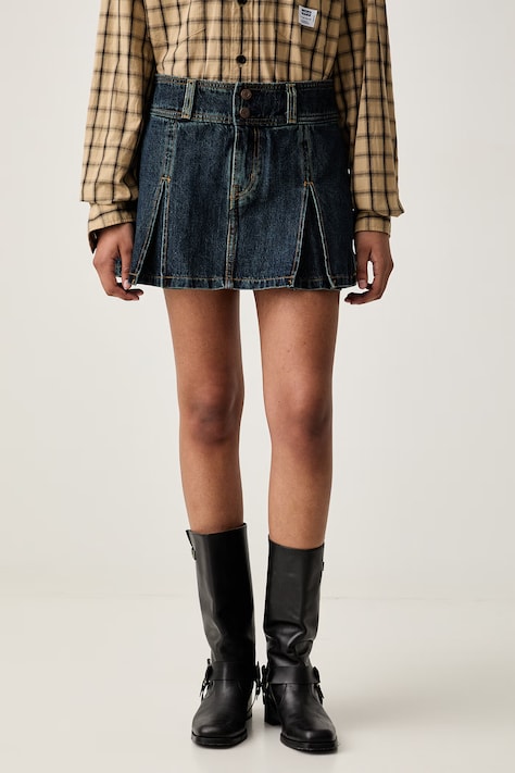 Levi's Sukňa menčestrová INVERTED PLEAT MINI tmavomodrá hladká 0089S