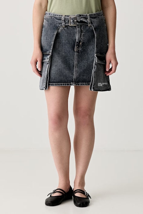 Karl Lagerfeld Jeans spódnica jeansowa niebieska z efektem sprania B3W12013
